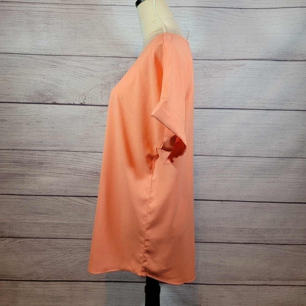 ZENANA Outfitters Short Sleeve Cuff Top Peach Orange Size Large - Picture 2 of 6